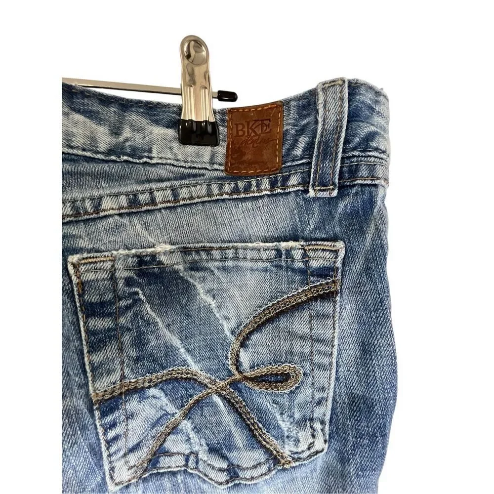 BKE Medium Wash Mid-Rise Boot Cut Denim Jeans With Some Wear On Hems